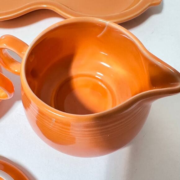 Vintage Fiestaware Sugar & Creamer Tray 4- Piece Set in Retired Tangerine Orange - Picture 4 of 9